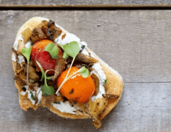 Oyster Mushroom Toast With Black Pepper Ricotta and Lemon Dressed Microgreens